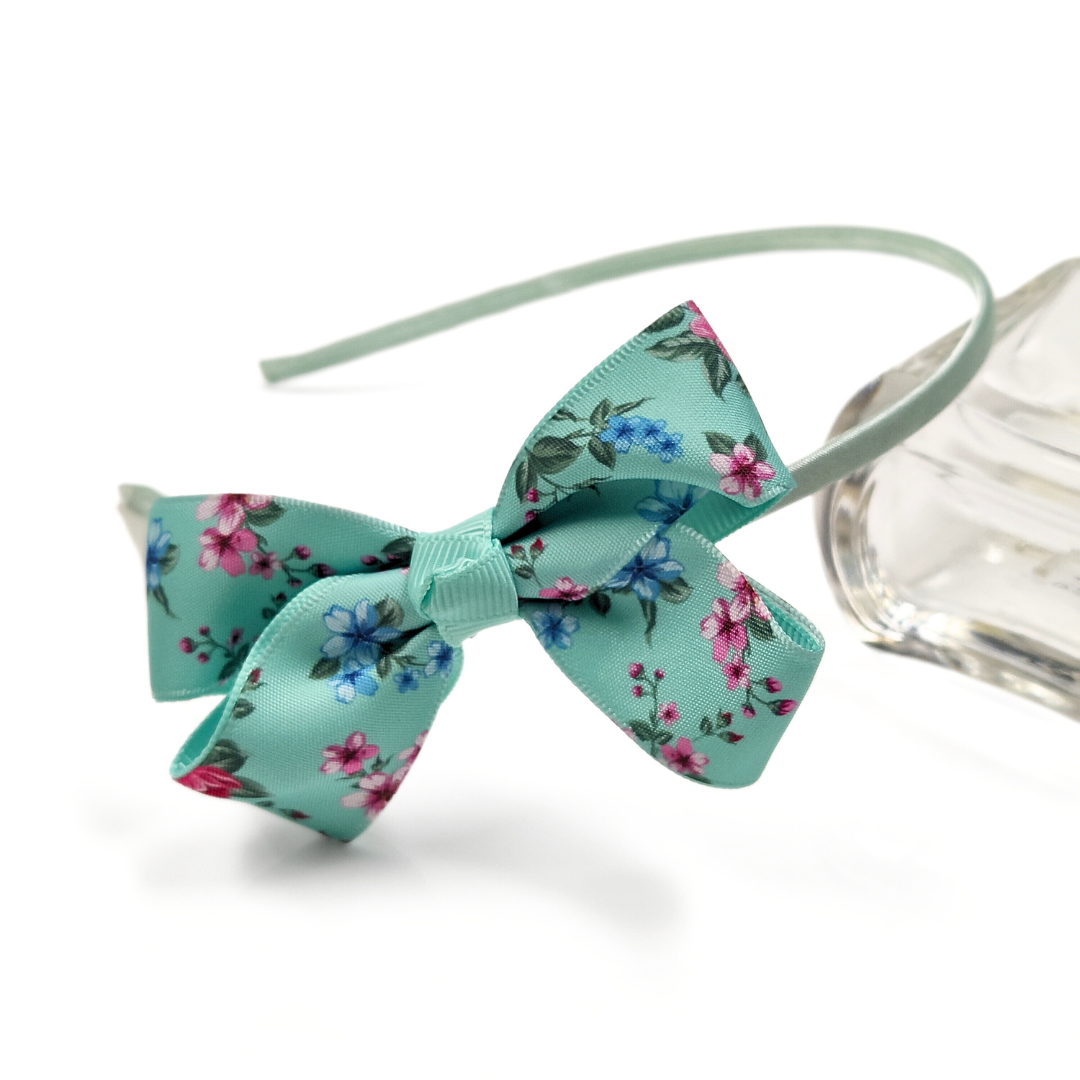 Floral Bow Headband in Pastel Green