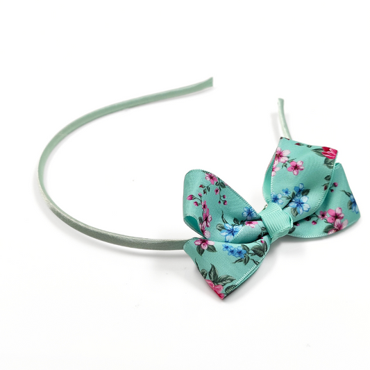 Floral Bow Headband in Pastel Green