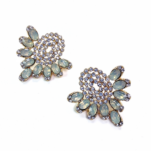 Myra Blue Green Diamante Statement Earrings