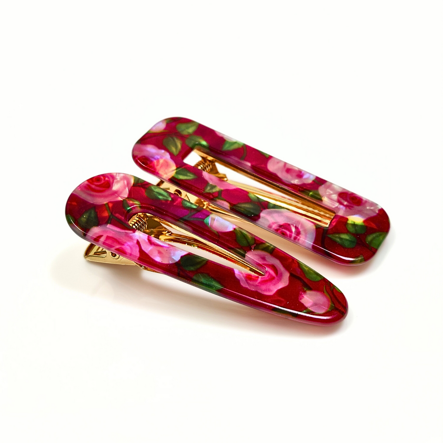 Red Floral Hair Clips