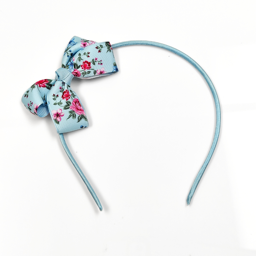 Floral Bow Headband in Pastel Blue