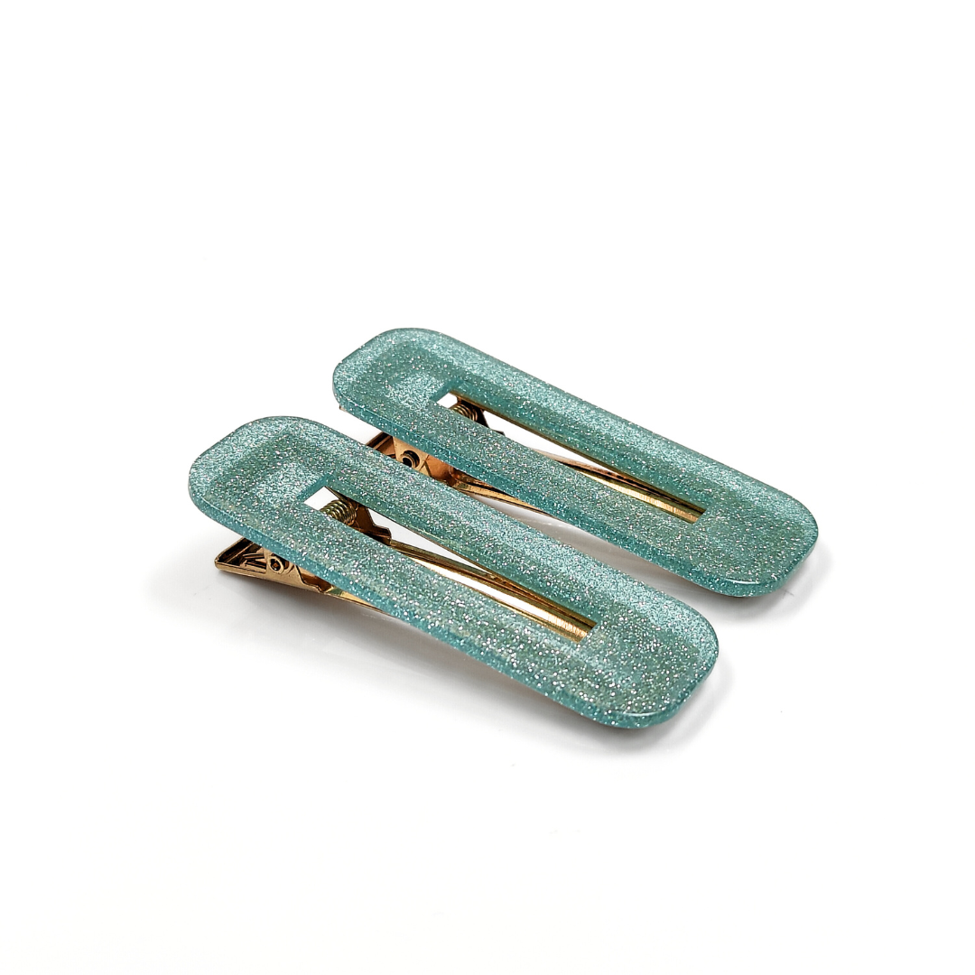 Teal Glitter Hair Clips