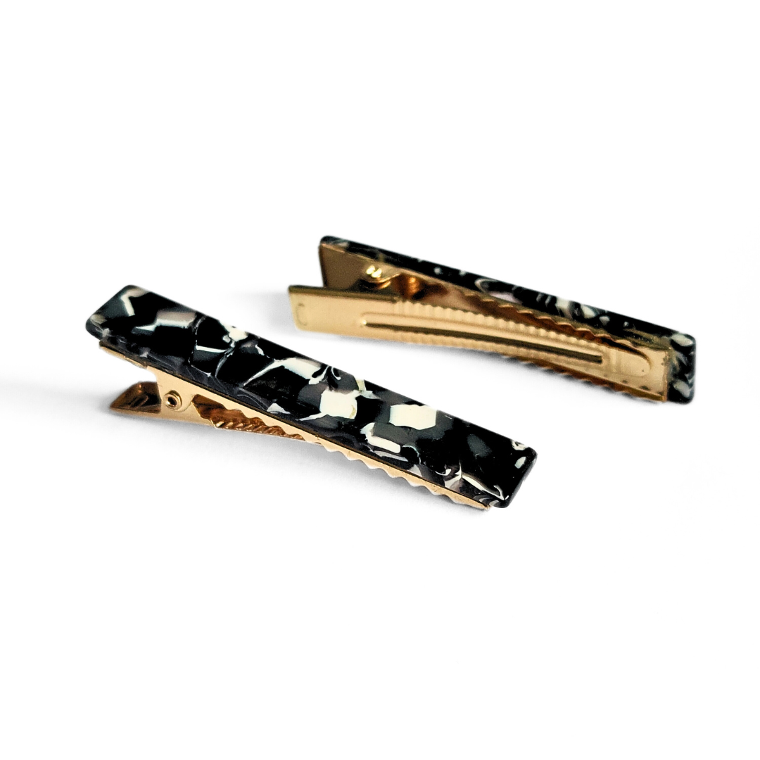 Black & White Thin Rectangle Hair Clips