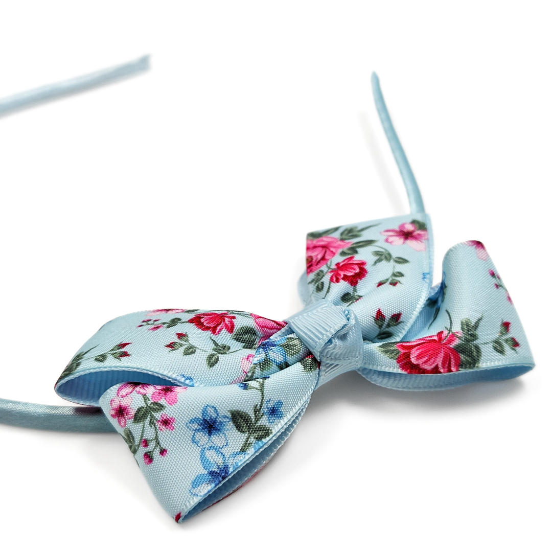 Floral Bow Headband in Pastel Blue