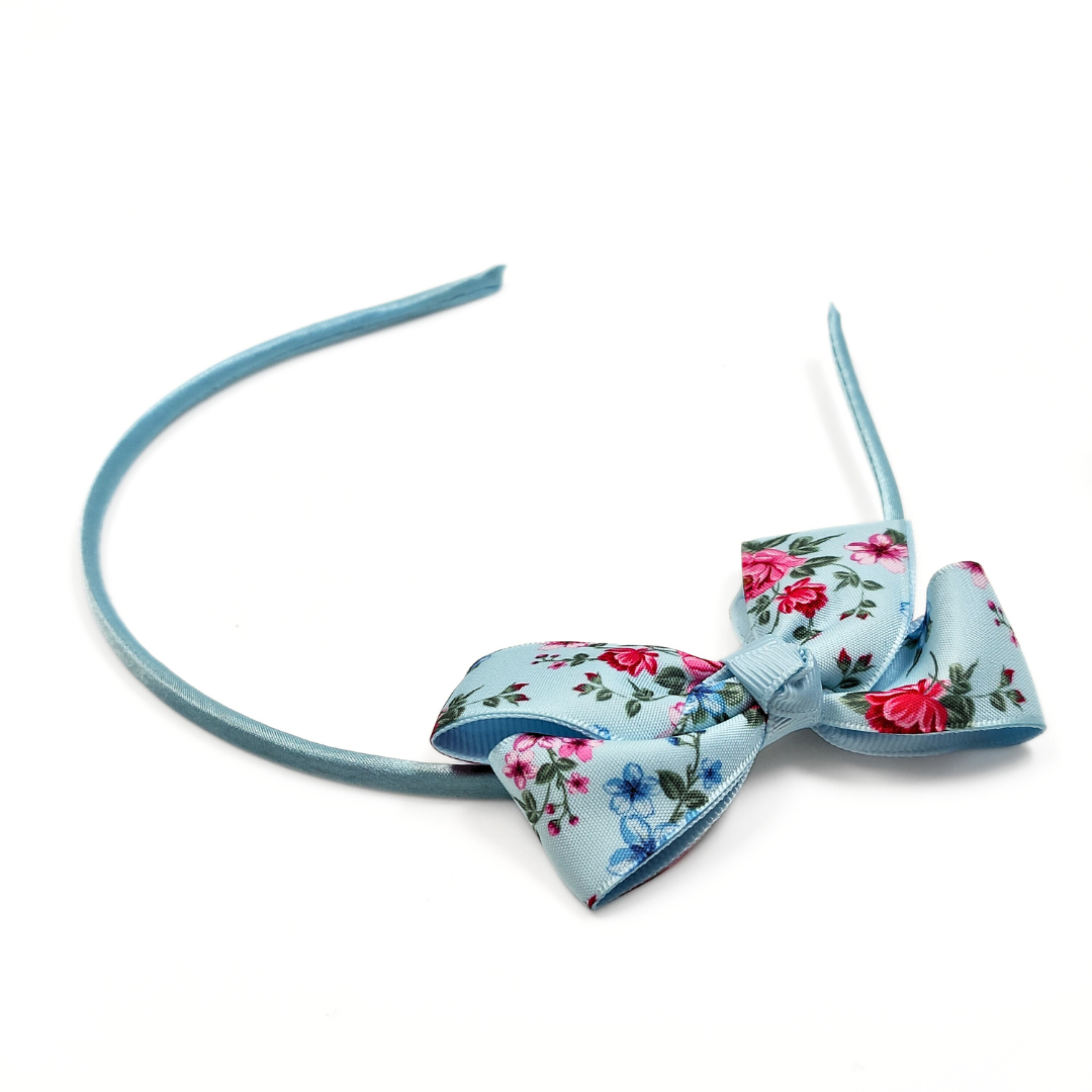 Floral Bow Headband in Pastel Blue