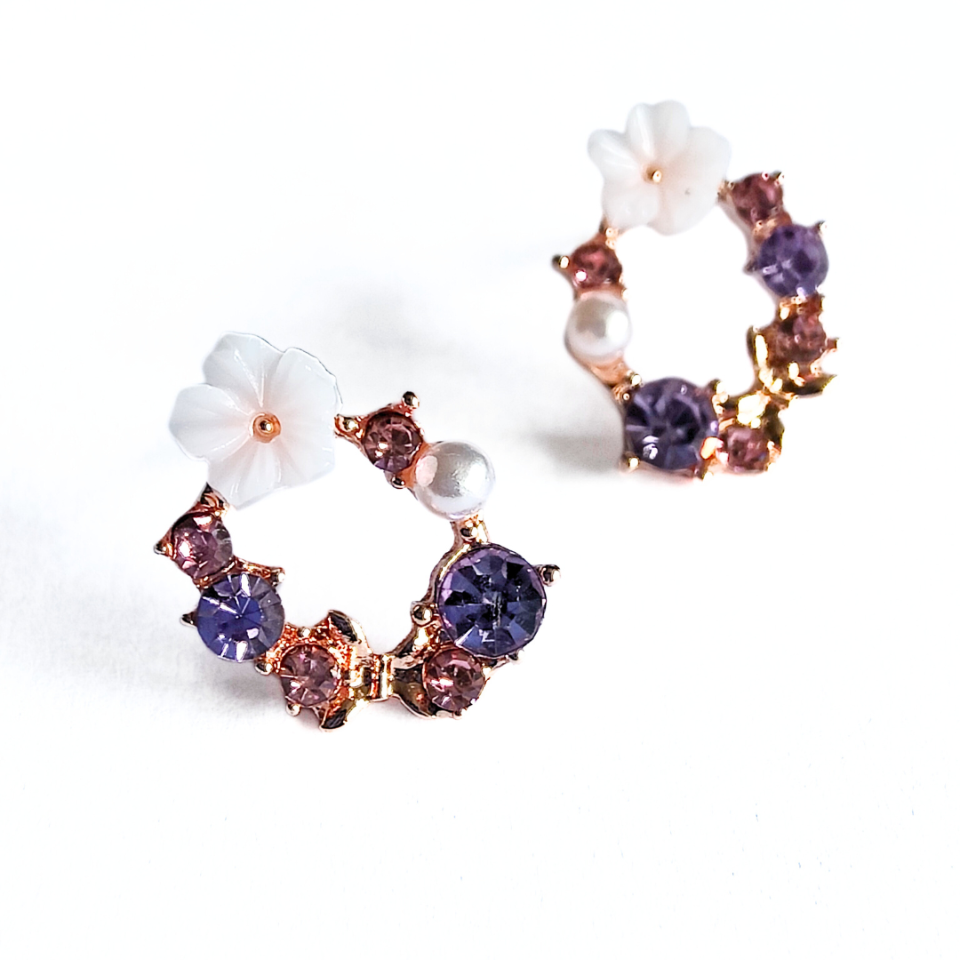 Senna Floral Diamante Studs in Lilac