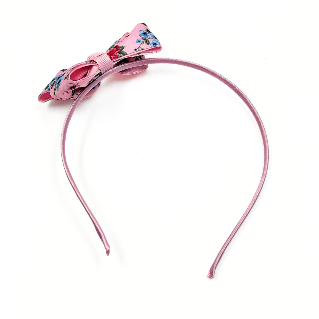 Floral Bow Headband in Pastel Pink