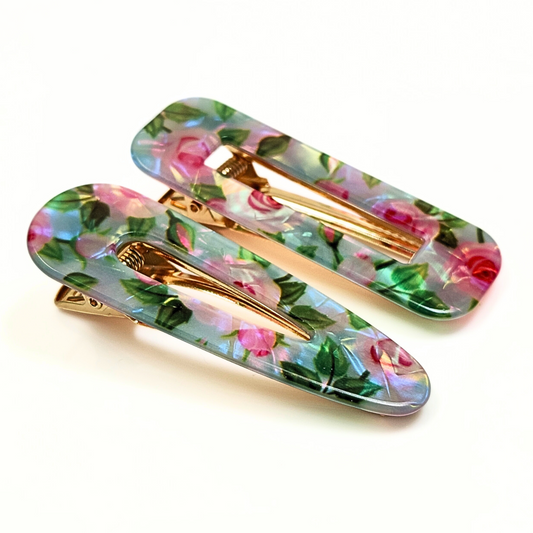 Blue Floral Hair Clips