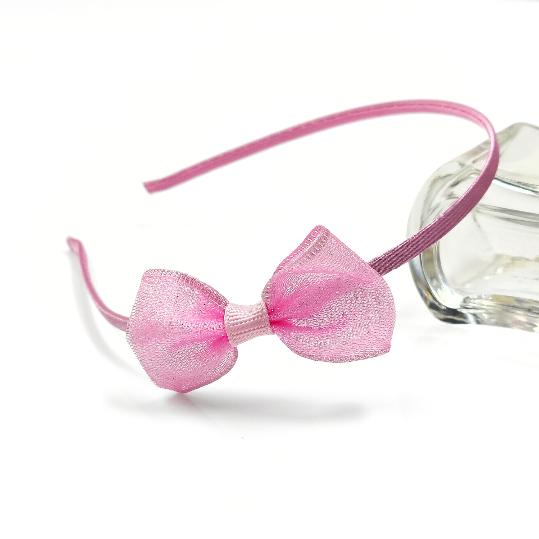 Mesh Bow Headband in Pink