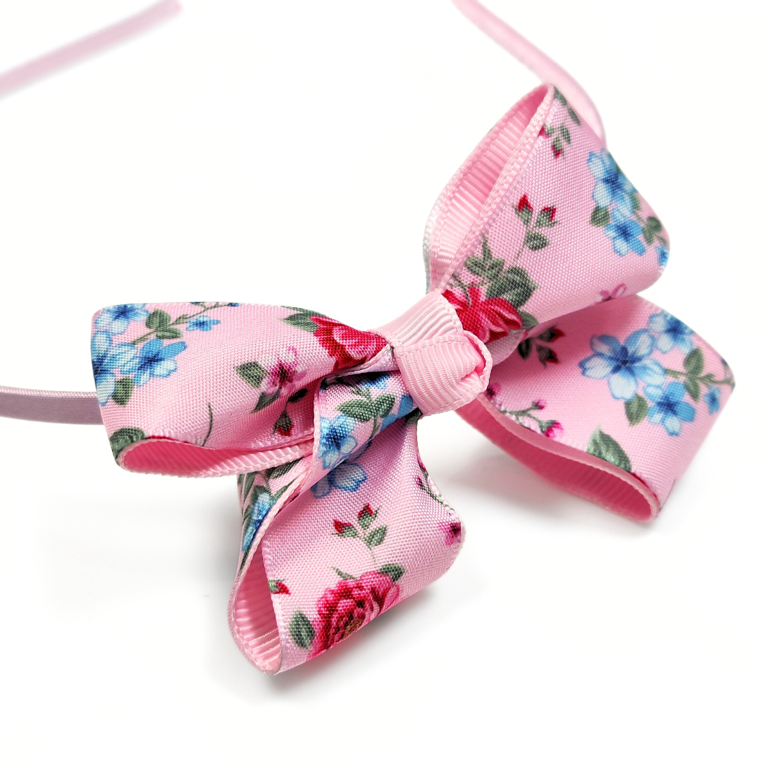 Floral Bow Headband in Pastel Pink