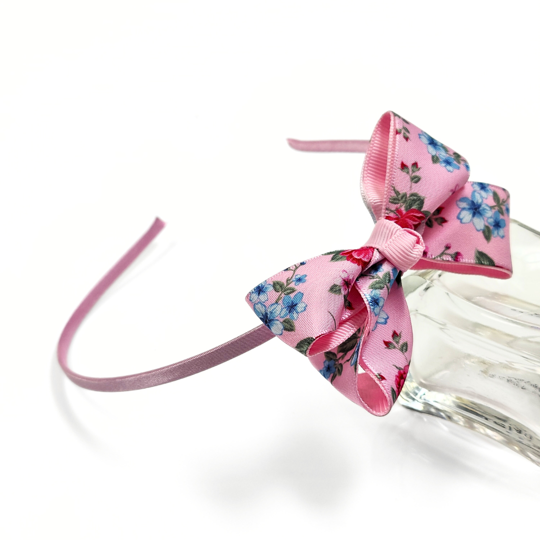 Floral Bow Headband in Pastel Pink