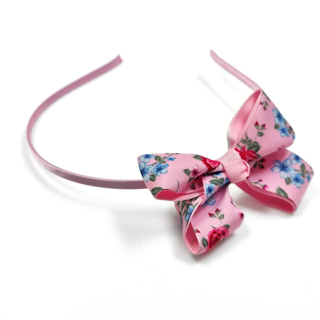 Floral Bow Headband in Pastel Pink