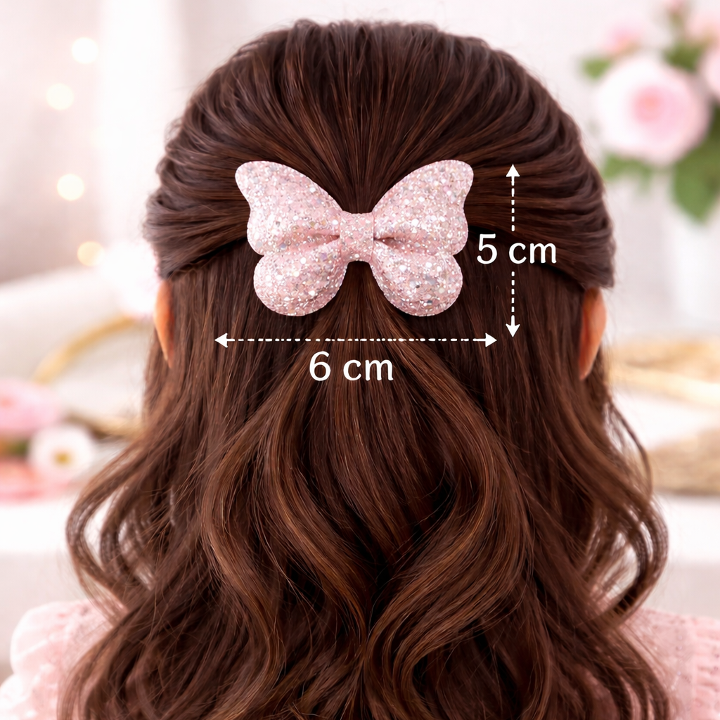 Hair bow with measurements on a person's head, blurred background