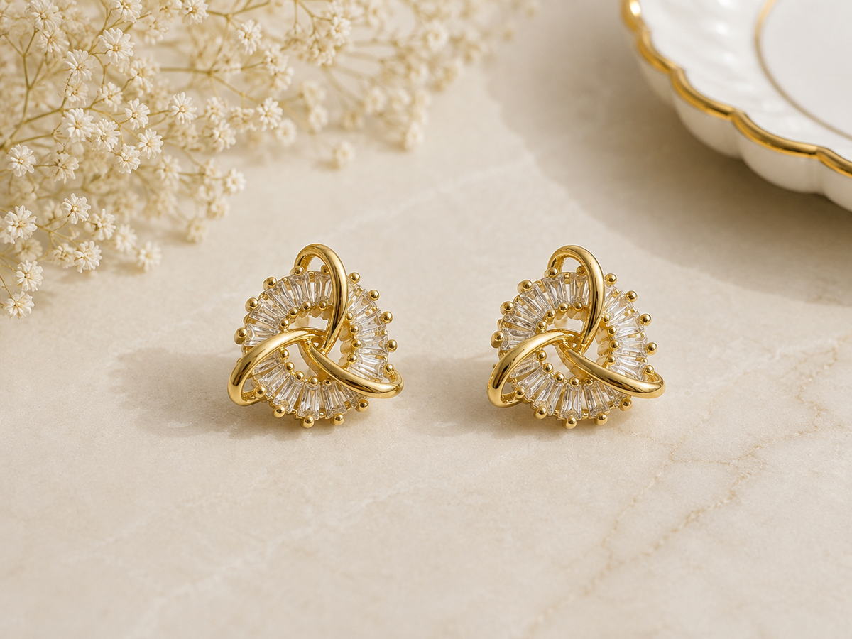 The 'Triple Knot Halo' Studs in Gold