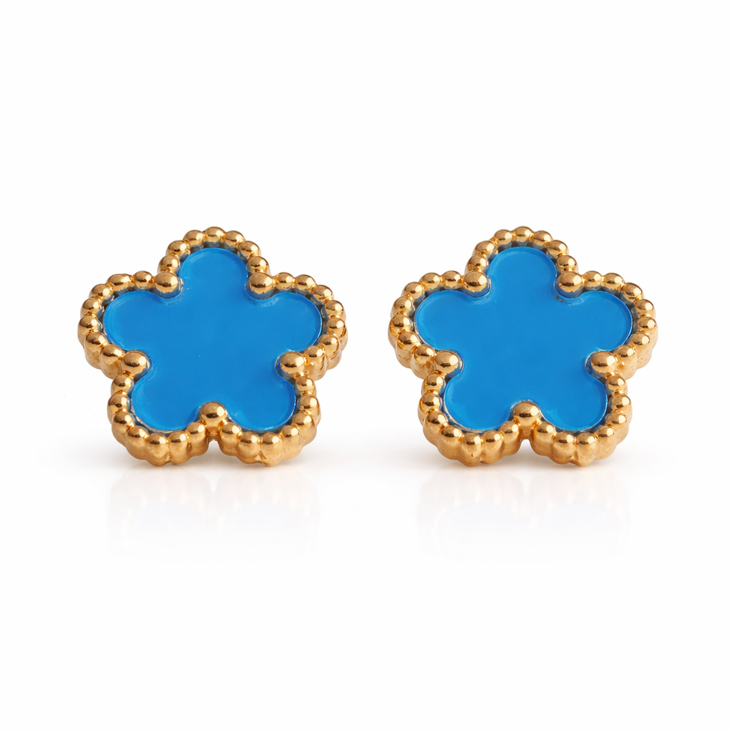 Nida Floral Studs in Blue