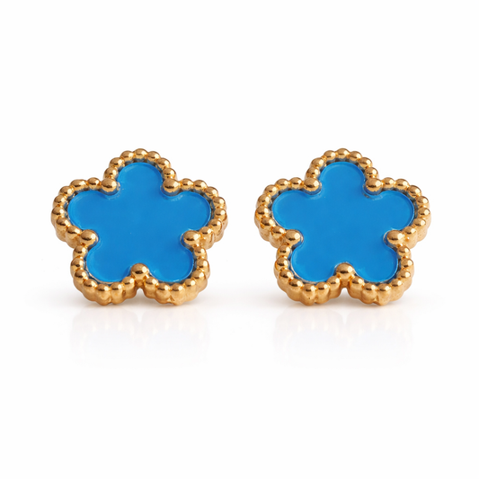 Nida Floral Studs in Blue