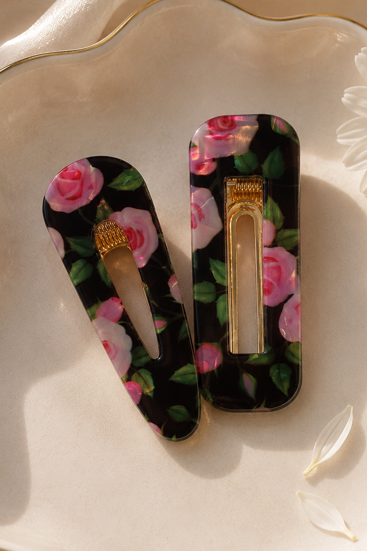 Black Floral Hair Clips