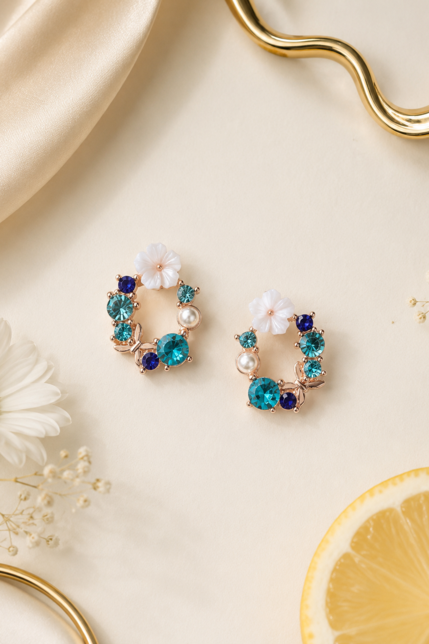 The Riviera Bloom Studs in Azure