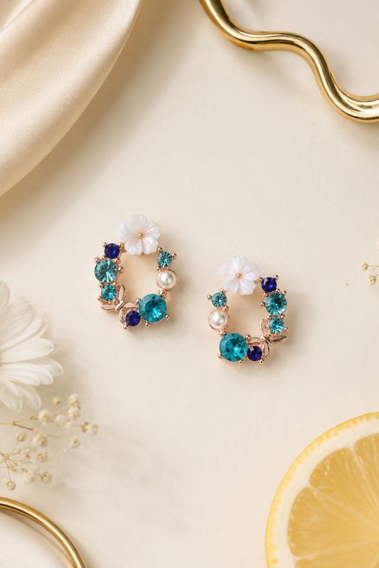 The Riviera Bloom Studs in Azure