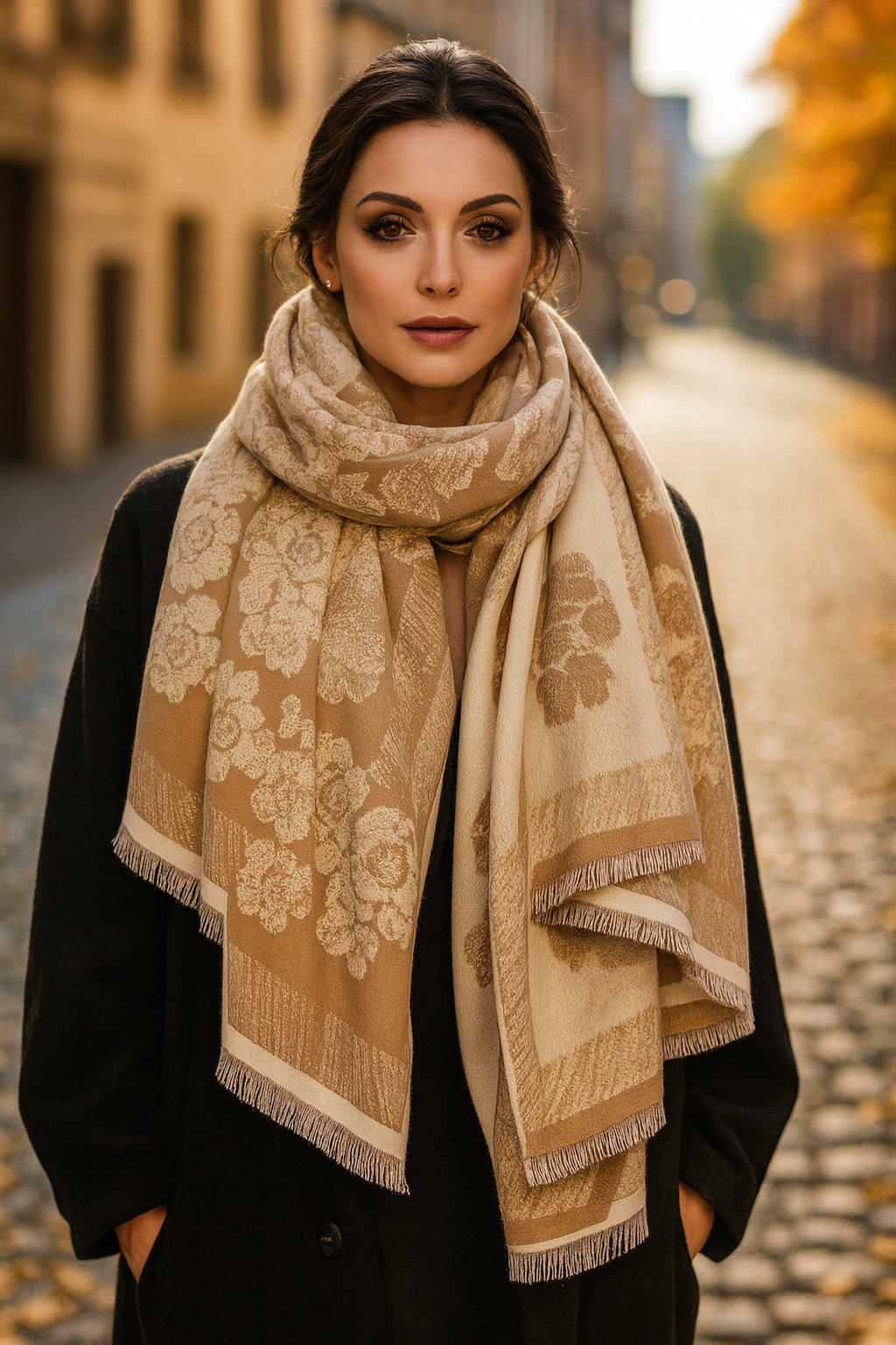 Talie Winter Scarf Shawl in Light Brown