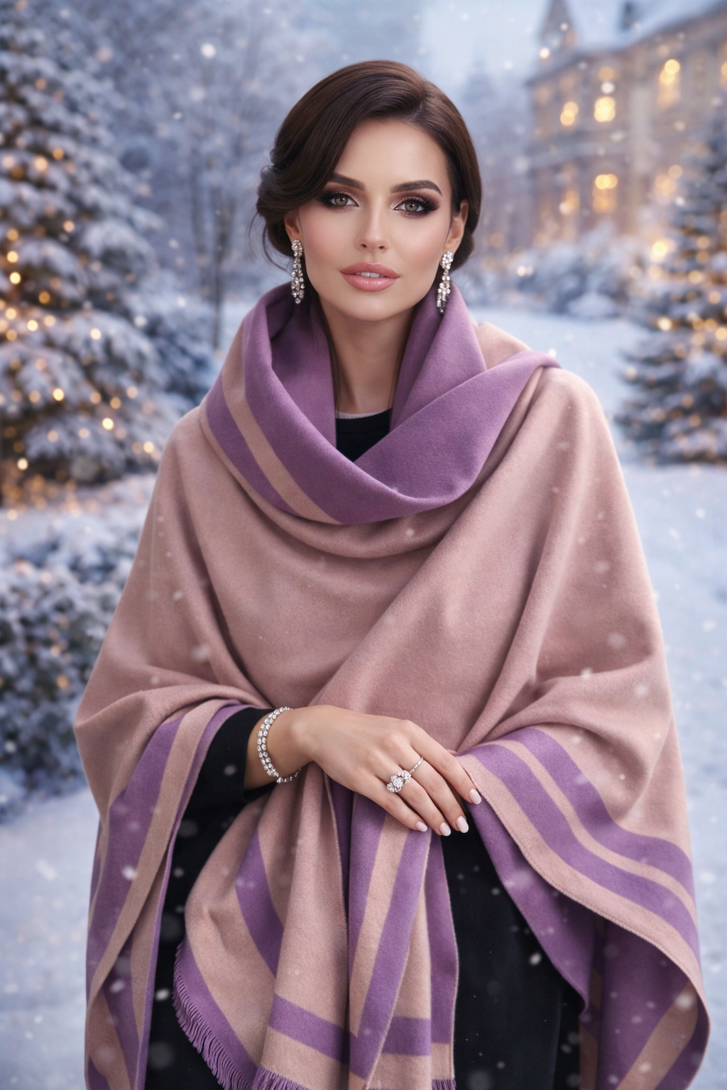 Anaya Winter Scarf Shawl in Pink