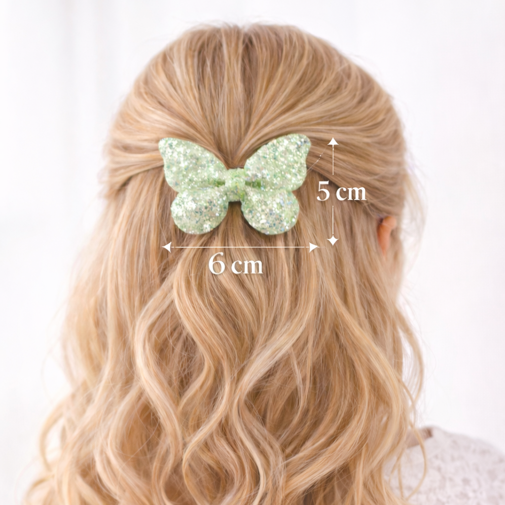 Hair bow with measurements on a person with wavy hair