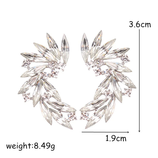LUBOV Shining Rhinestone Wings Stud Earrings Acrylic Crystal Stone Women Piercing Earrings Trendy Wedding Jewelry Christmas Gift
