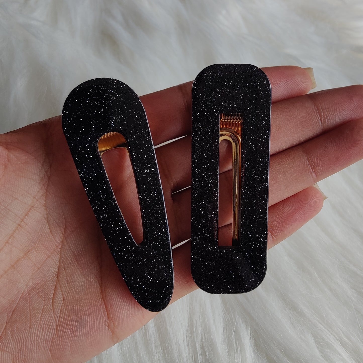 Black Glitter Hair Clips