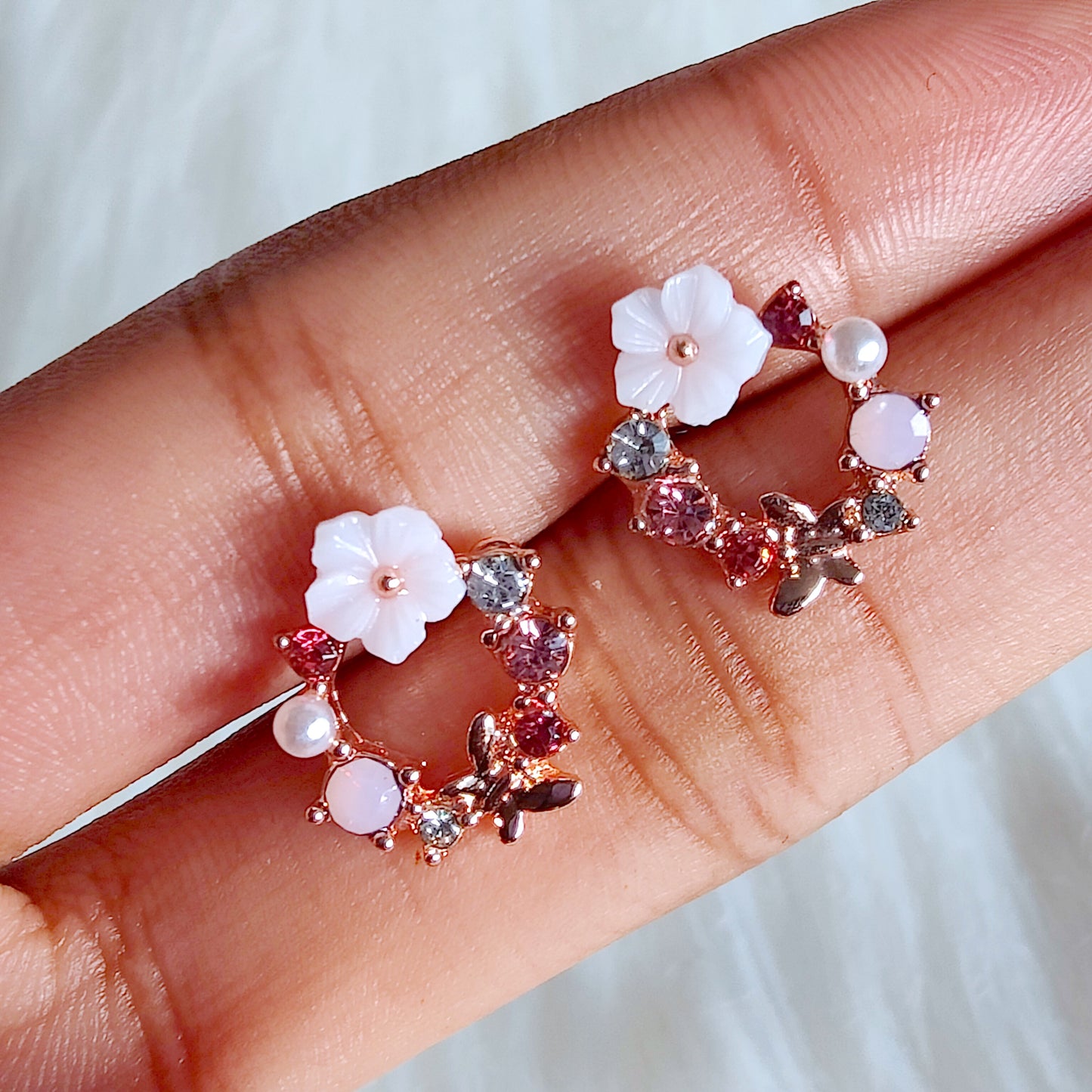 Senna Floral Diamante Studs in Pink