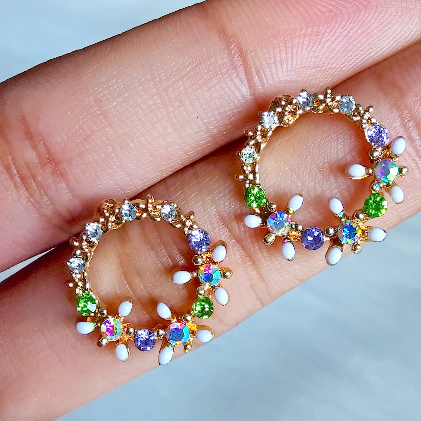 Aashi studs in Purple and Green