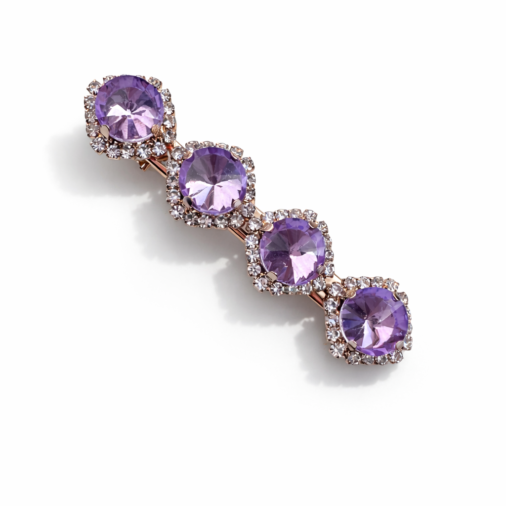 Purple gemstone earring on a white background