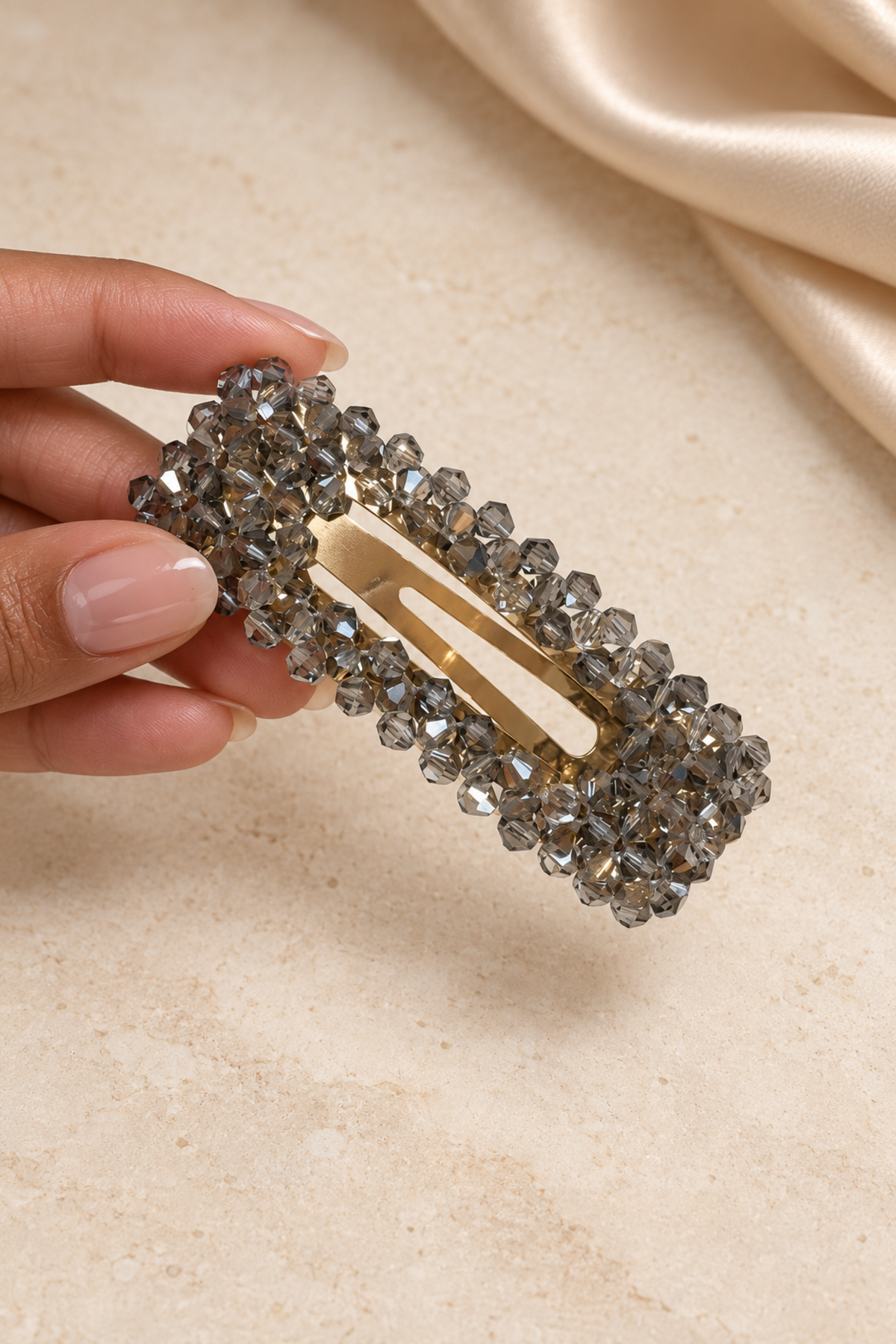 Alani Crystal Hair Clip in Grey