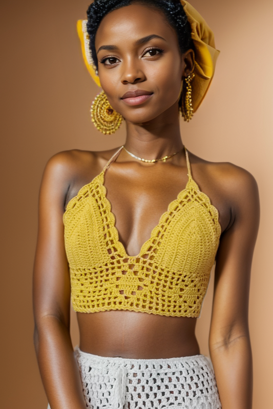 Tianna Mustard Yellow Crochet Top