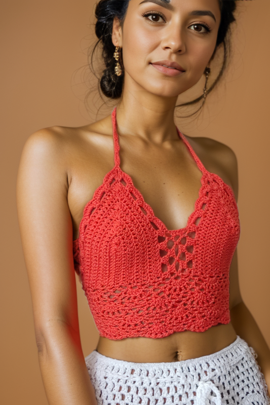 Arielle Deep Orange Crochet Top