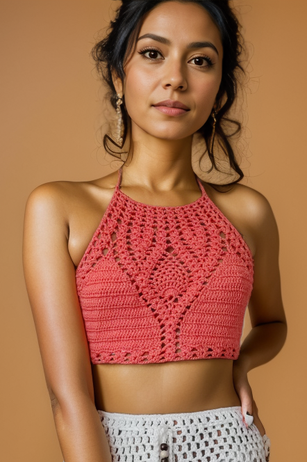 Laila Coral Crochet Top