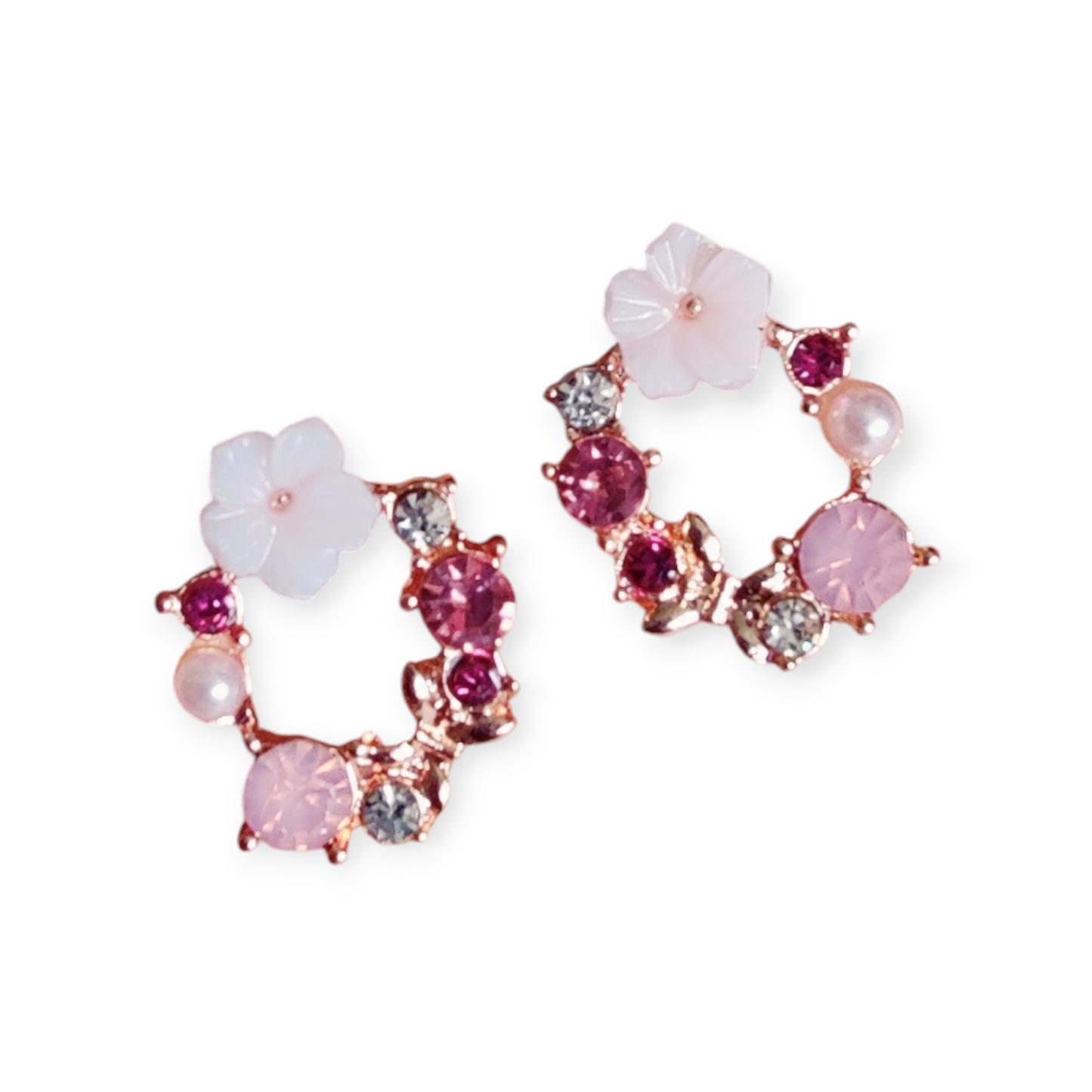 Senna Floral Diamante Studs in Pink