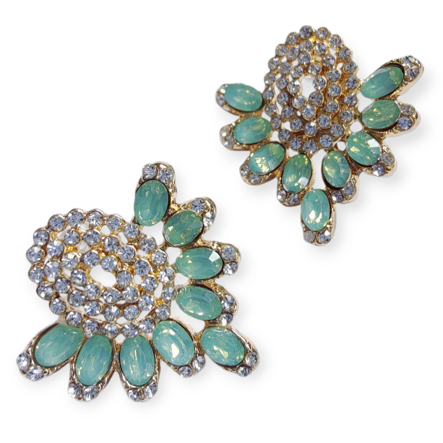 Myra Pastel Green Diamante Statement Earrings