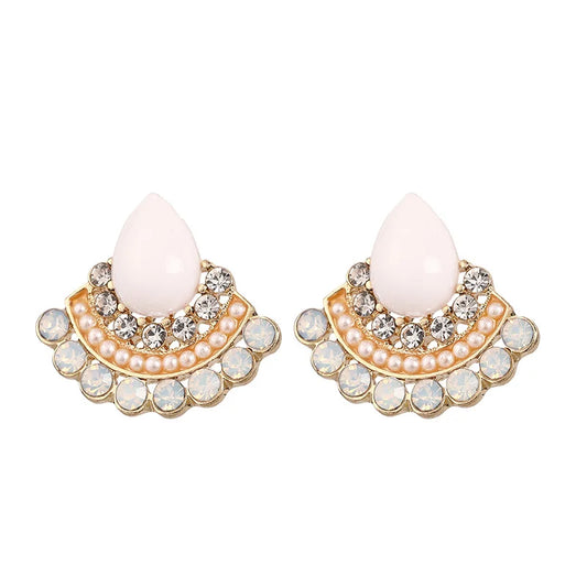 Fashion Korean Version of Imitation Pearl Color Zirconia Fan-shaped Earrings for Women Elegant Charm Jewelry Party Accessories