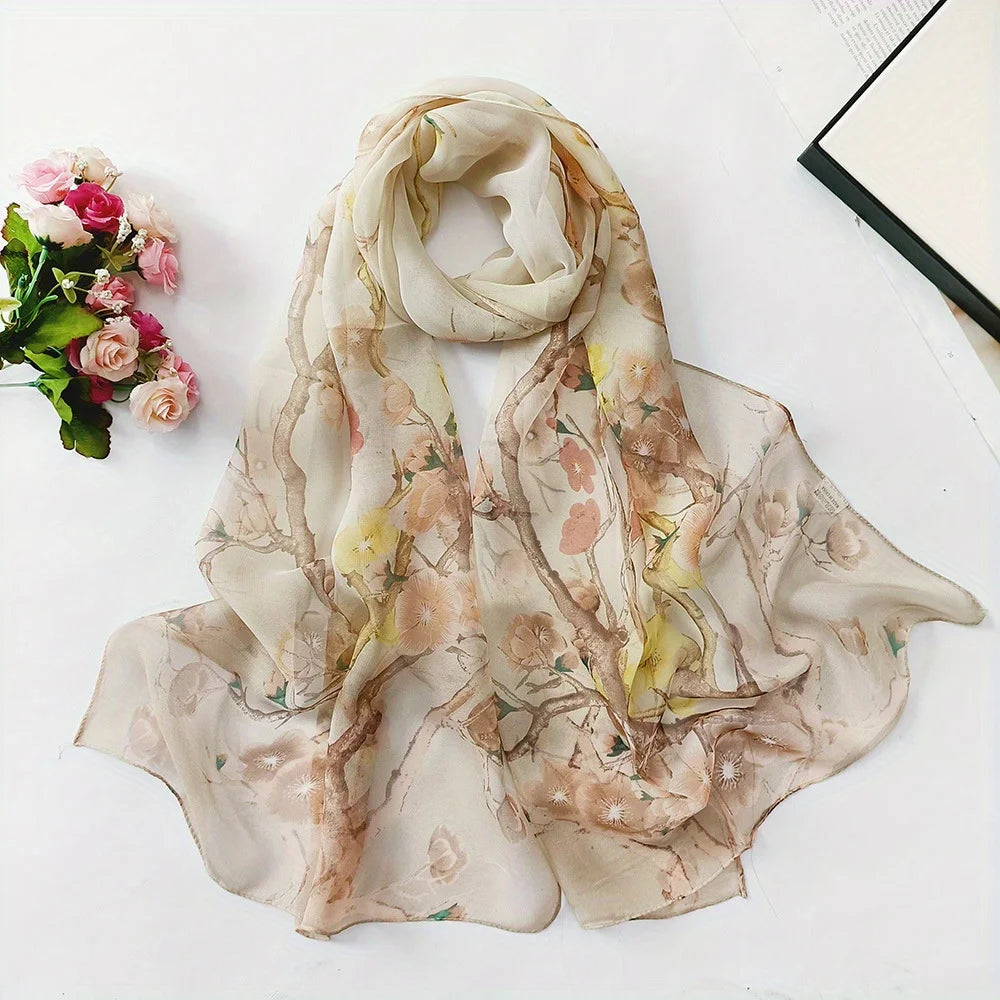 Summer sun protection scarf beach towel long style women soft plum blossom women decorative thin scarf scarf women