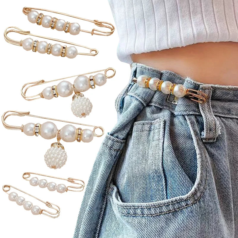 The Mahnoor Pearl Waist Pin Set - 6pcs Stylish Brooch Pins for Outfit Adjustments