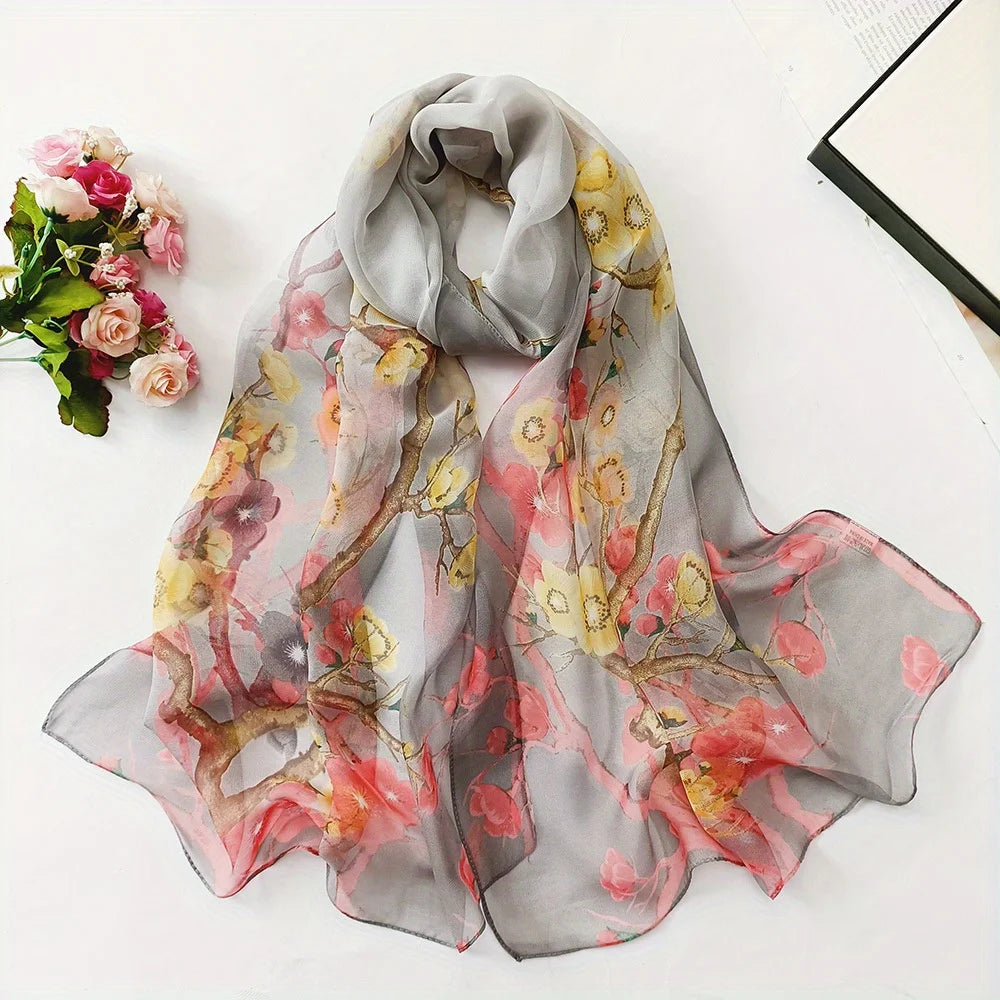 Summer sun protection scarf beach towel long style women soft plum blossom women decorative thin scarf scarf women