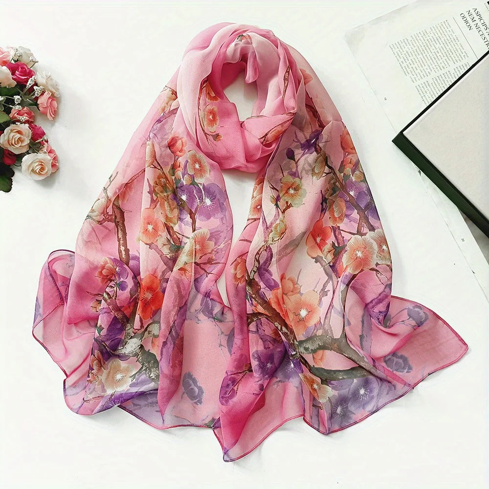 Summer sun protection scarf beach towel long style women soft plum blossom women decorative thin scarf scarf women