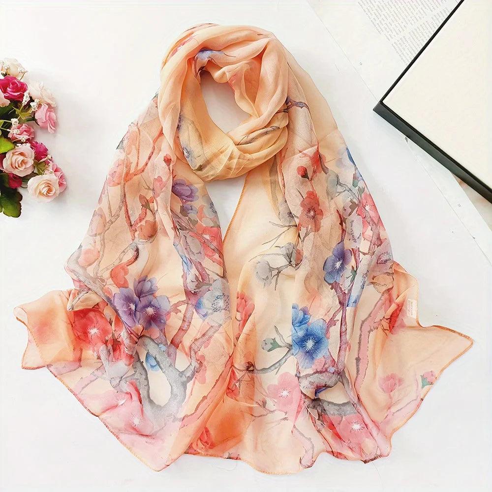 Summer sun protection scarf beach towel long style women soft plum blossom women decorative thin scarf scarf women