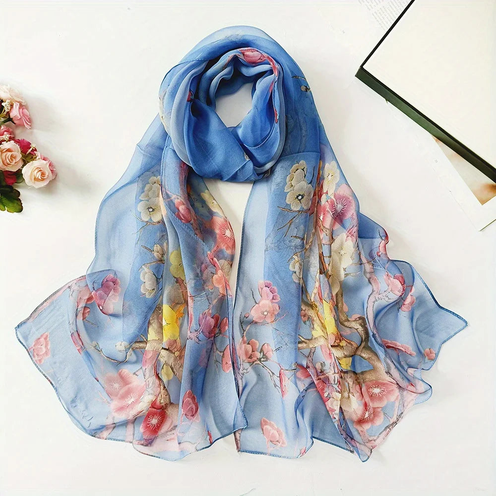 Summer sun protection scarf beach towel long style women soft plum blossom women decorative thin scarf scarf women