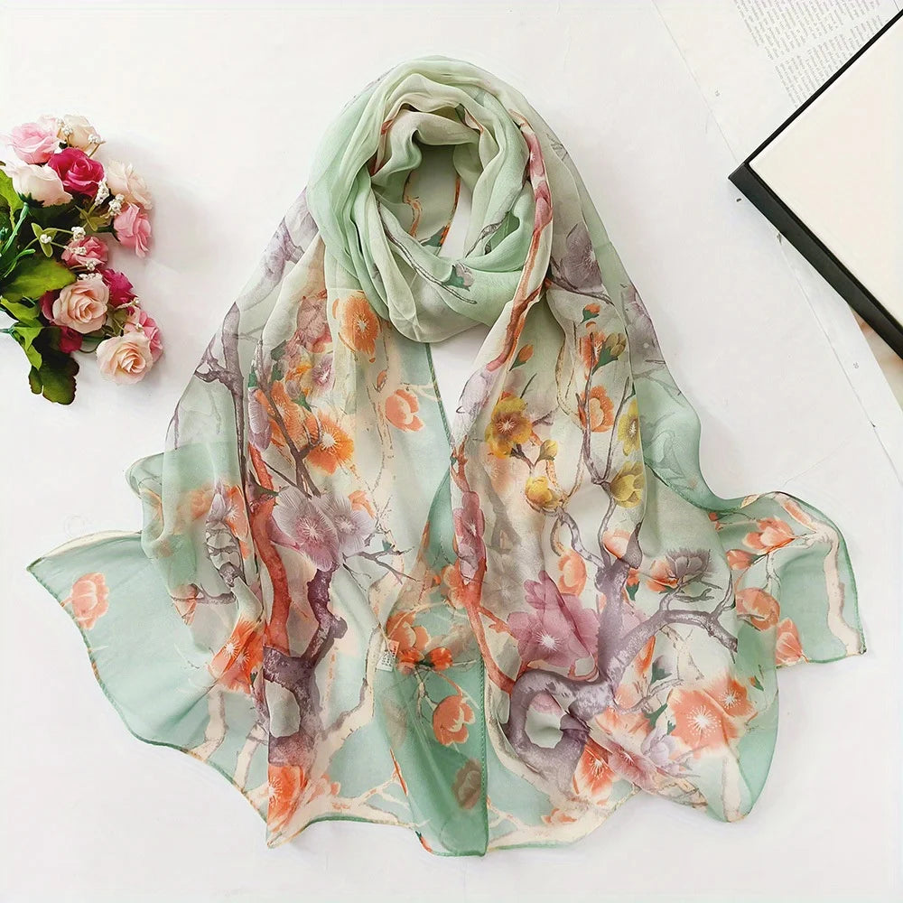 Summer sun protection scarf beach towel long style women soft plum blossom women decorative thin scarf scarf women