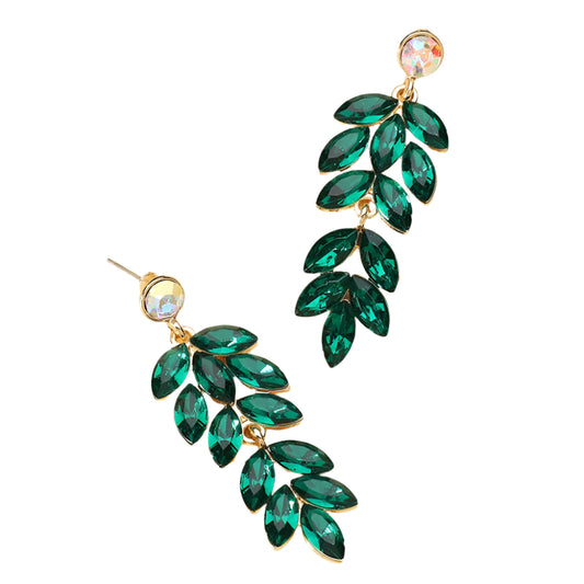 Shiny Rhinestone Leaf Luxury Decor Wedding Party Original Statement Jewelry Boho Trend Charm Unusual Dangle Earrings For Women