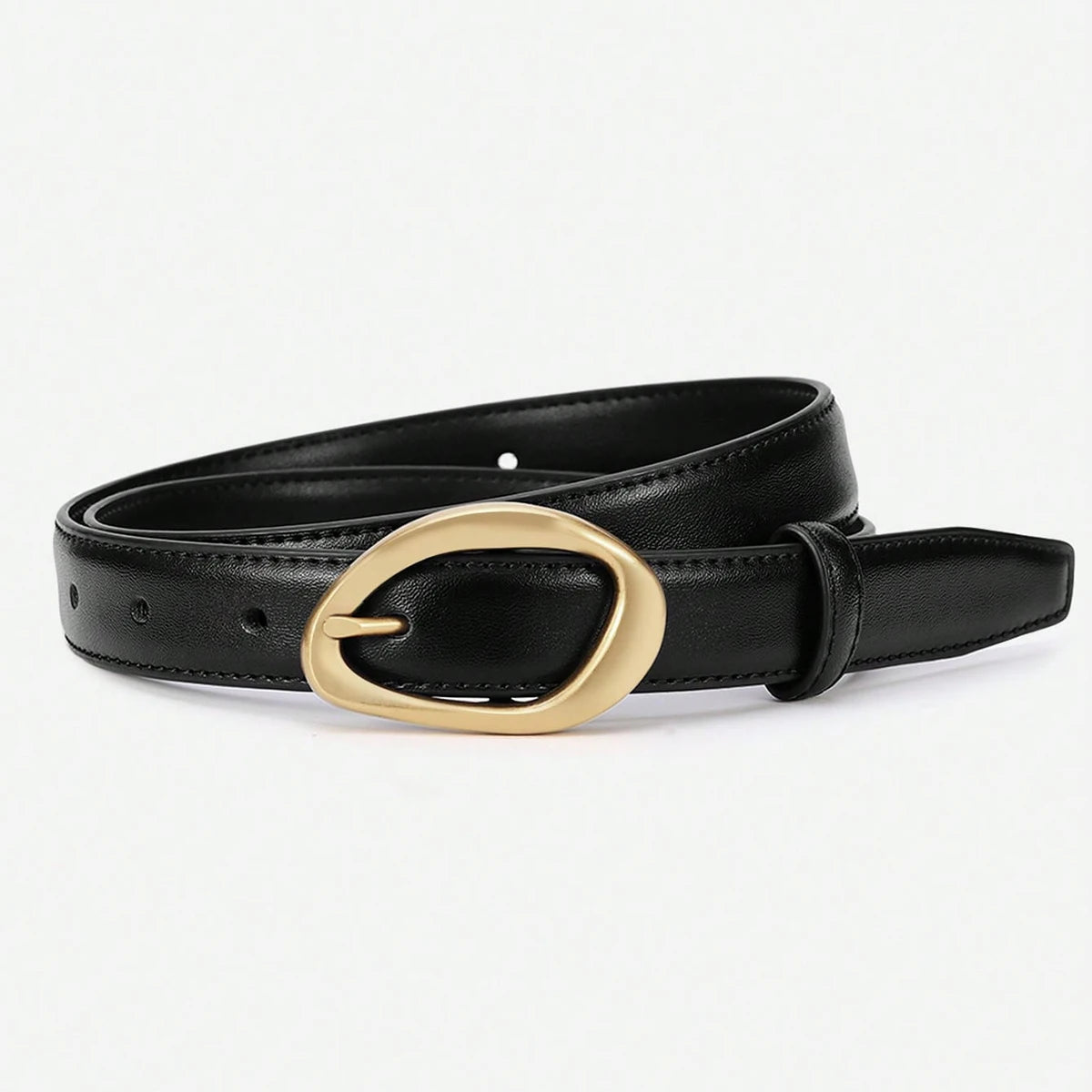 Black belt with a gold buckle on a white background
