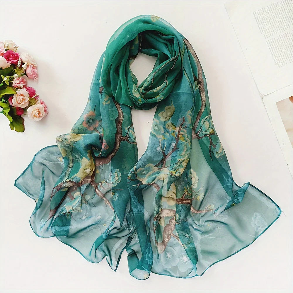 Summer sun protection scarf beach towel long style women soft plum blossom women decorative thin scarf scarf women
