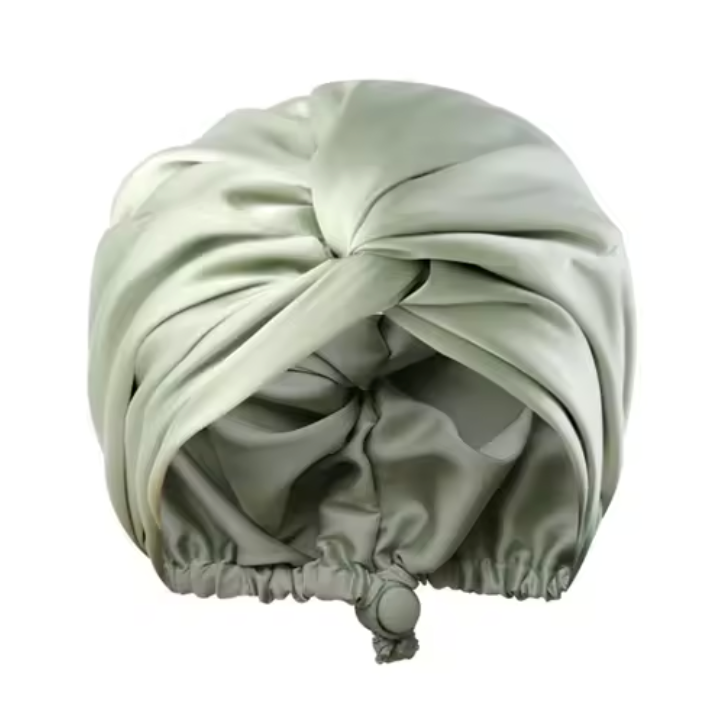 Double-layer Green Satin Sleep Cap Soft Adjustable Elastic Hair Wrap, Satin Bonnet