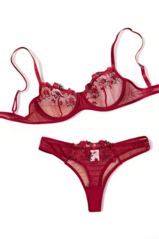 Blossom & Lace Lingerie Set in Red